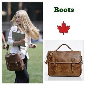 Roots Canada Small School Tribe Genuine Leather Messenger Bag Satchel Brown